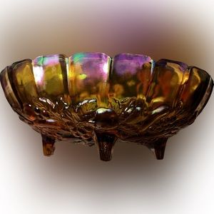INDIANA Amber Iridescent Carnival Glass HARVEST GRAPE 12" Oval Bowl#1198